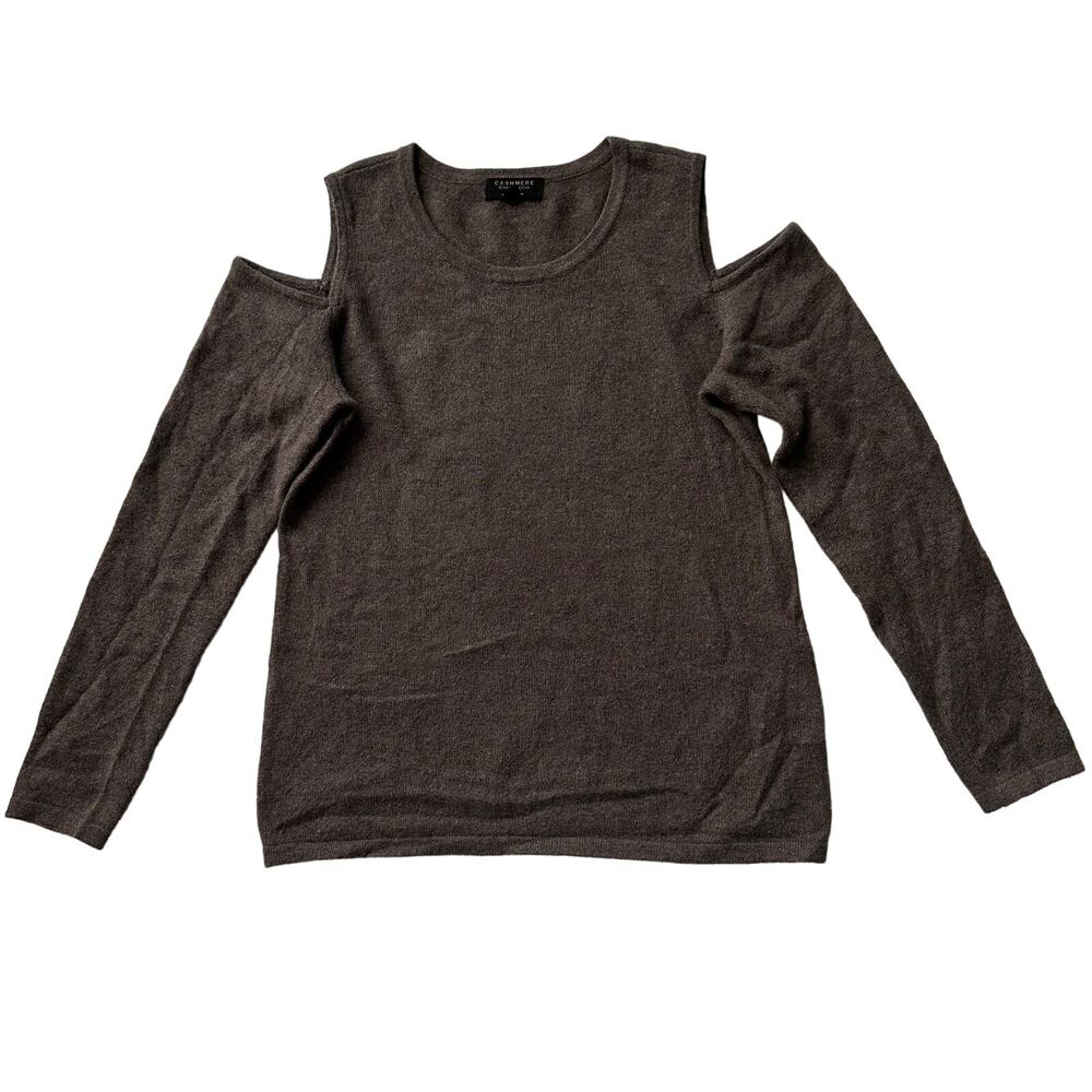 Charter Club 100% Cashmere Cold Shoulder Crew Neck Heather Brown Sweater S